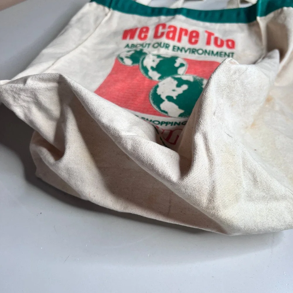 Vintage Martins Supermarket Canvas Tote Bag We Care‎ Too Earth Graphic